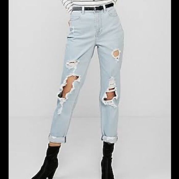 𝅺EXPRESS High Waist Ripped Distressed Girlfriend Jeans 12 - Picture 1 of 6